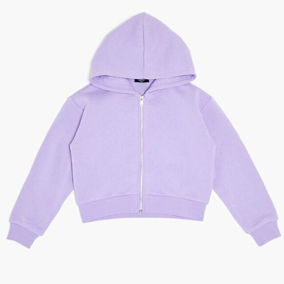 Forever 21 Tops - Forever 21 CROP Sweatshirt Hoodie Medium Purple Lavender Juniors Jacket Full-Zip